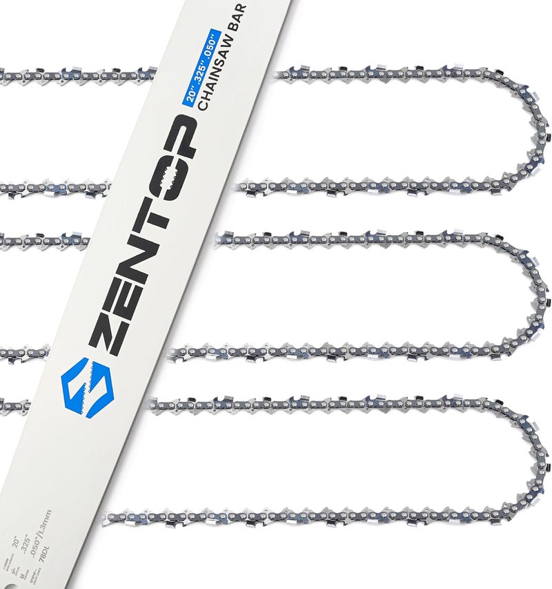 Zentop 20 Inch Chainsaw Bar and Chains, .050'' Gauge .325" Pitch 78DL Fits Echo CS-440, Husqvarna 450, Craftsman 358.35020/358.35021, Ryobi RY10518 and More - Image 1